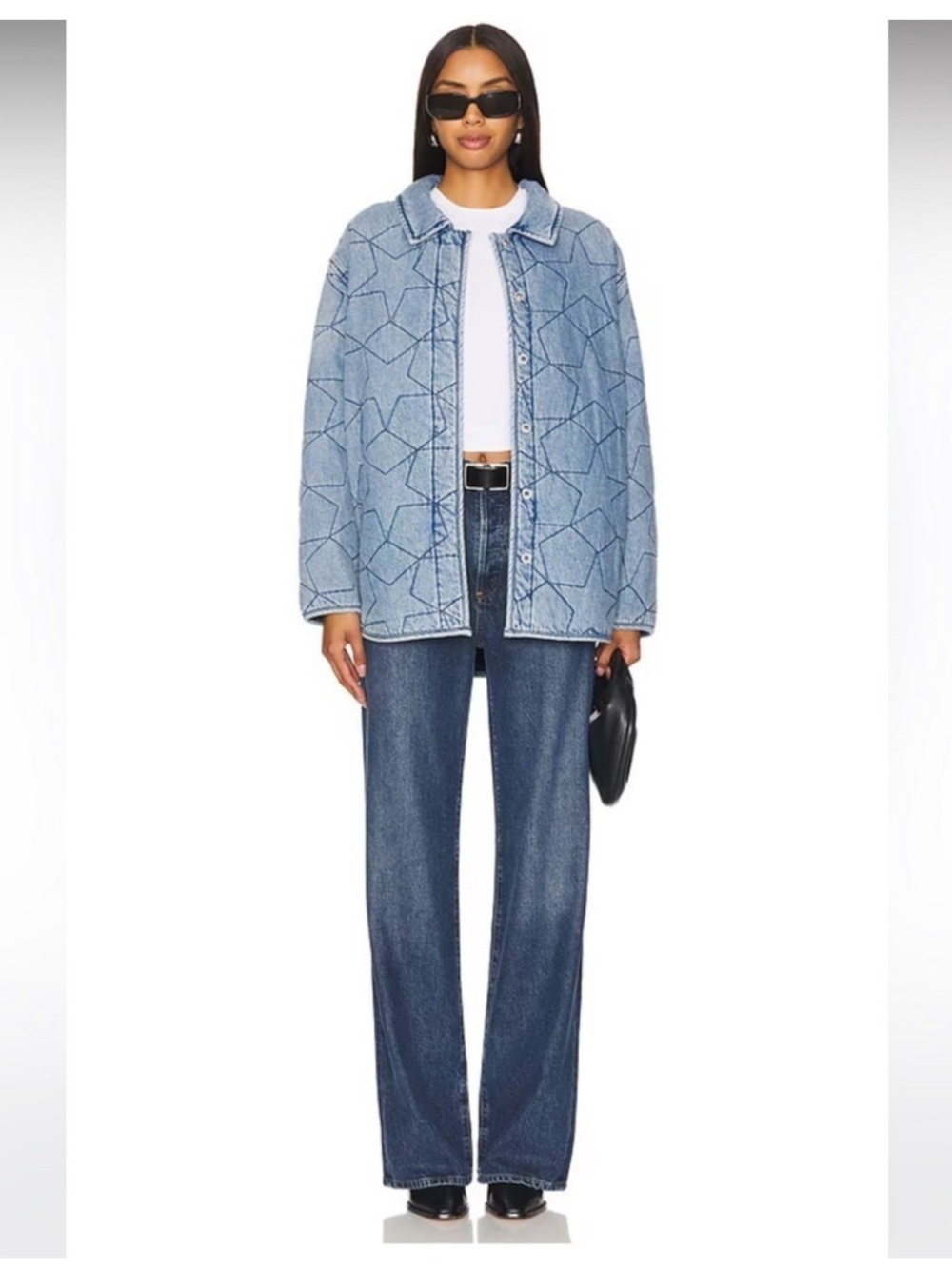 NWT Pistola Alyssa Shacket Blue Geometric Quilted Denim Oversized Size Small